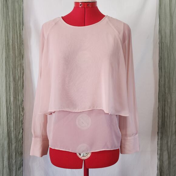 Belle Sky Pink Layered Shear Long Sleeve Lightweight‎ Blouse size S - Picture 1 of 5